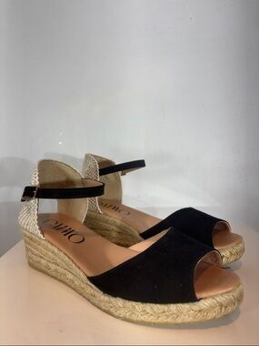 Gaimo Black Suede Espadrille Wedge Sandals Size 39 Ankle Strap Summer